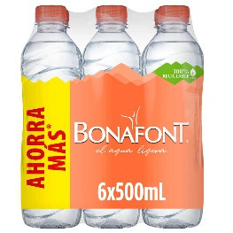 Paquete de agua BONAFONT de 500 ml (6piezas)